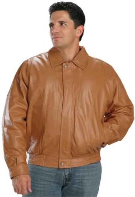 SKU#AB101 Classic Bomber Leather Jacket In Mango Color $199