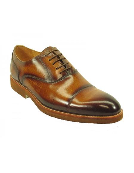 Men's Fashionable Carrucci Genuine Leather Oxford Shoes Cognac