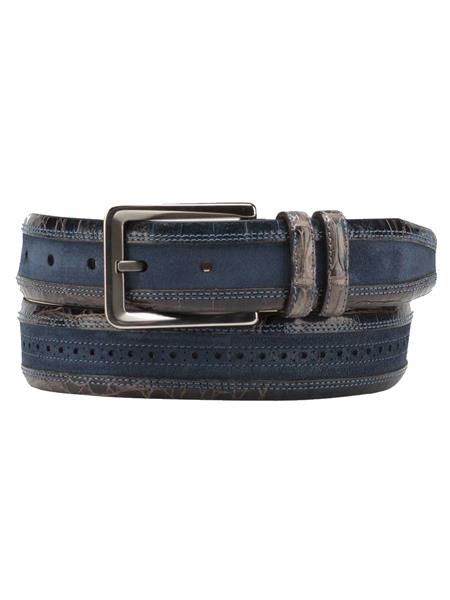 Mezlan Belts Brand Men's Genuine Crocodile / Suede Blue / Ca