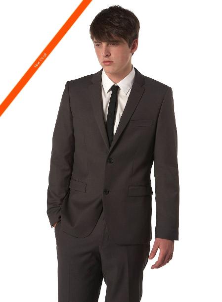 Men's Ultra Slim Cut Black Cheap Priced Business Suits Clearance Sale In 2-Button Style + Free Shirt & Tie Package Combo ~ Combination Deal