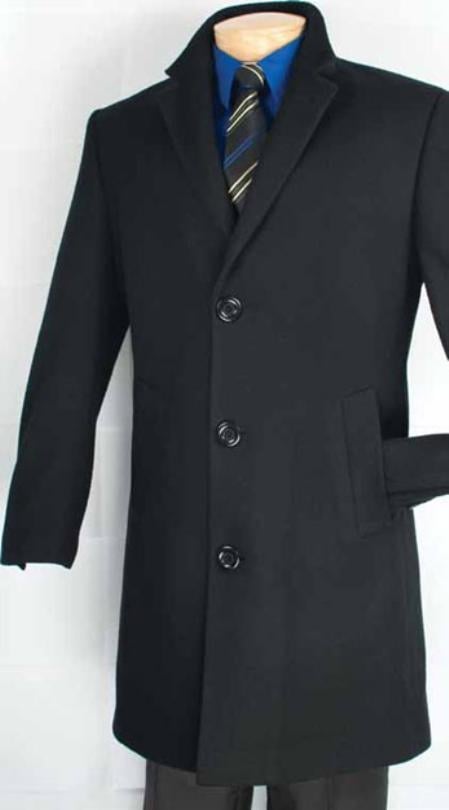 Mens Overcoat Three Quarters Length Men's Dress Coat Men's Car Coat Collection in a Soft Cashmere Blend - Black 