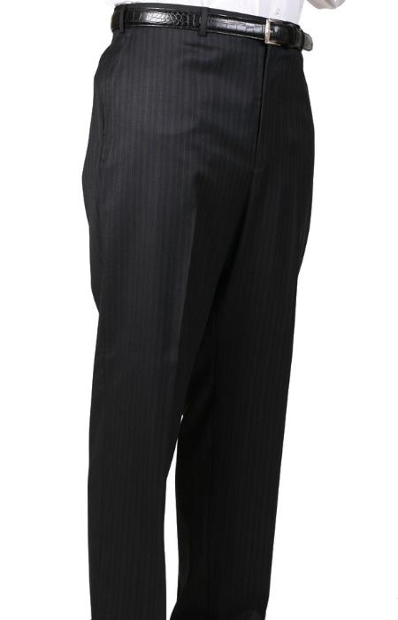 Black Stripe Bond Flat Front Trouser