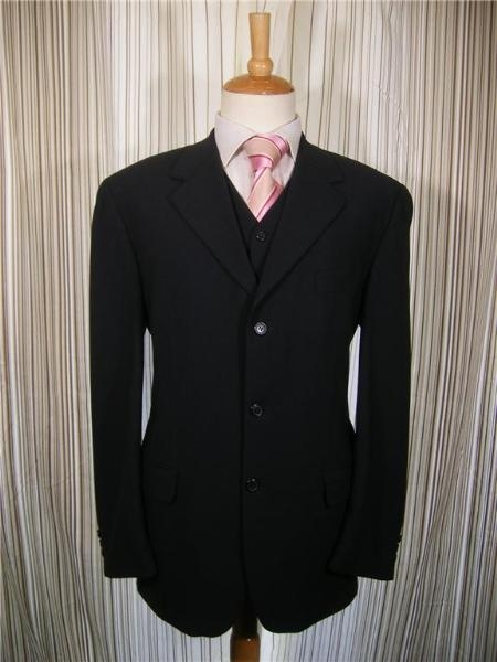 Men's Black 3 Button Vested 3 Piece three piece suit - Jacket + Pants + Vest 