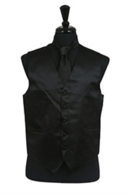  Men's Black Regular Fit Wedding Dress Tuxedo with Vest ~ Waistcoat ~ Waist coat Tie Set Buy 10 of same color Tie For $25 Each - Men's Neck Ties - Mens Dress Tie - Trendy Mens Ties