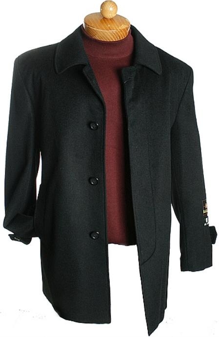 Men's Overcoat Men's Dress Coat 3 Quarter Black Wool Jacket 