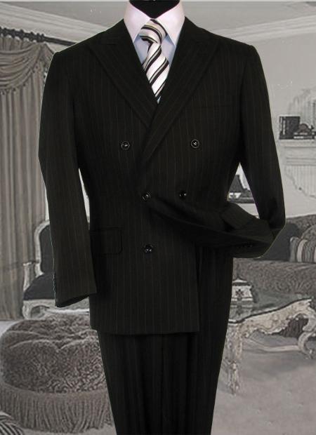 Mens Double Breasted Suit Black With White Stripe ~ Pinstripe Suit 2149