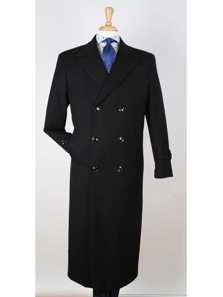 Men's Dress Coat 100% Wool Gabardine Double Breasted Black T