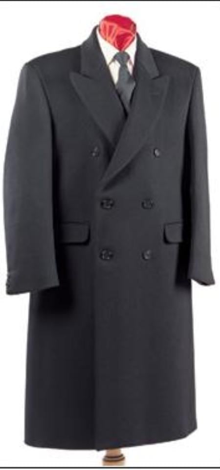 Double Breasted Black Wool Overcoats