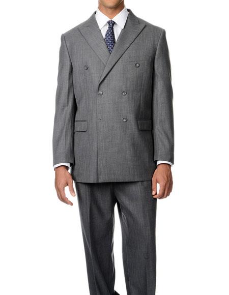 Brand: Caravelli Collezione Suit - Caravelli Suit - Caravelli italy Caravelli Men's Double Breasted Grey Button Closure Peak Lapel Double Vent Suit