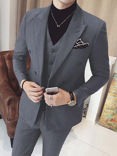 Men's Vested Double Breasted Suits 3 Piece Grey
