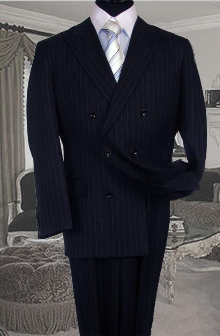 Mens Double Breasted Color Navy Blue Suit With Side Vent