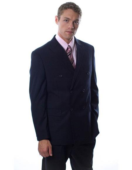 Brand: Caravelli Collezione Suit - Caravelli Suit - Caravelli italy Caravelli Men's Double Breasted Button Closure Dark Navy Vested Double Vent Suit
