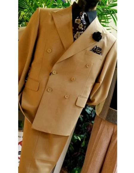 Men's Classic Men's Double Breasted Suits Jacket Tan ~ Bronze ~ Camel  British Khaki Color Suit (Blazer + Pants) Bronze Color 