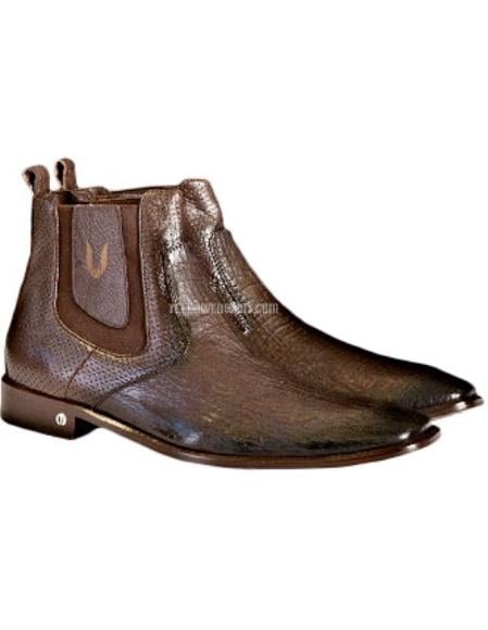 Men's Faded Brown Vestigium Genuine Sharkskin Chelsea Boots Handcrafted