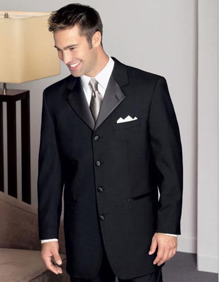 Men's 100% Wool Black Tuxedo Four Buttons Style with Pleate