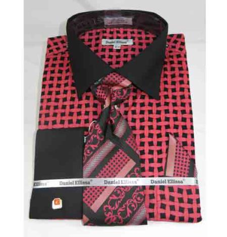 Cotton Black Coral Large Basket Weave Pattern French Cuff Salmon ~ Melon ~ Peachish Pinkish Color Men's Dress Shirt