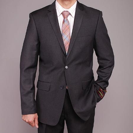 Dark Gray Slim Fit Notch Lapel Wool Suit for Men by