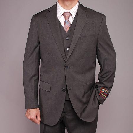 Men's Gray Teakweave 2-button Vested 2 Piece Suits - Two piece Business suits Suit