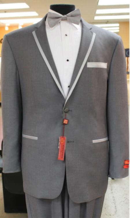 Notch collar Formal Grey rayon/poly Tuxedo 2 button suit