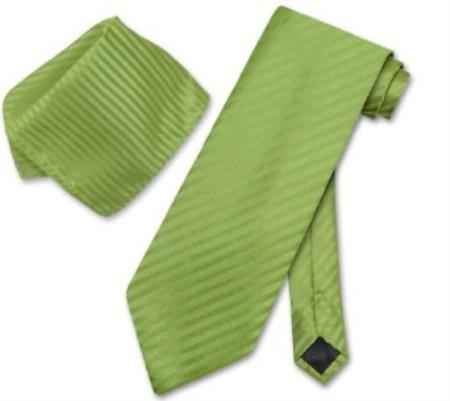 Spinach Green Necktie & Handkerchief Matching Tie Set - Men's Neck Ties - Mens Dress Tie - Trendy Mens Ties