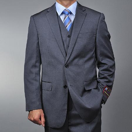 Men's Grey Teakweave 2-button Vested three piece suit