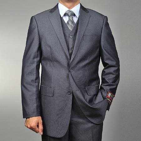 Men's Grey Teakweave 2-button Vested 2 Piece Suits - Two piece Business suits Suit