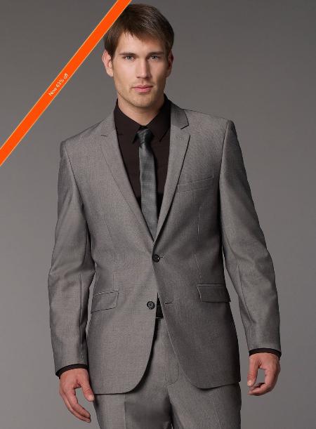 Men's 2 Button Modern Fit Suits Grey Tonic Pattern Cheap Priced Business Suits Clearance Sale