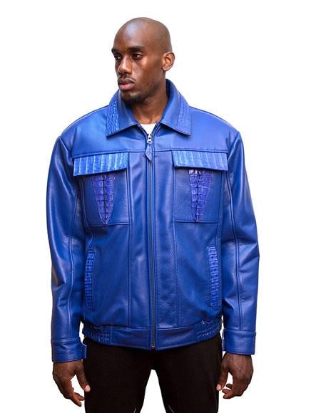 G-Gator Men's Electric Blue Leather Biker Jacket with ...