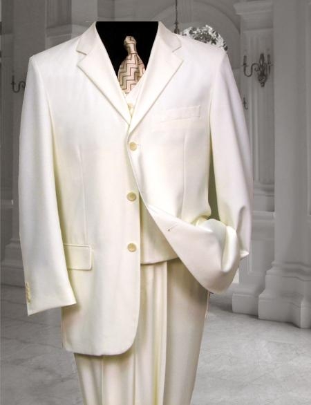 Ivory~Off White~Cream 3 Button three piece suit With a Vest Hand Made