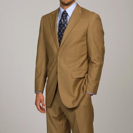 Men's Camel ~ Khaki 2-button 2 Piece Suits - Two piece Business suits Suit
