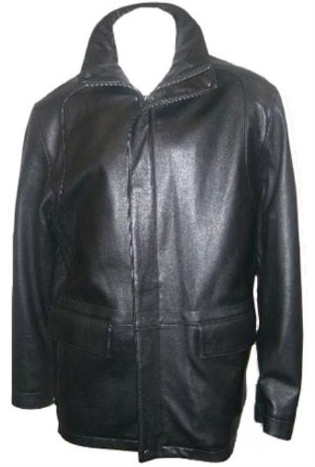Mens Hidden Hood with New Zealand Lamb Leather Zip Coat Black ...