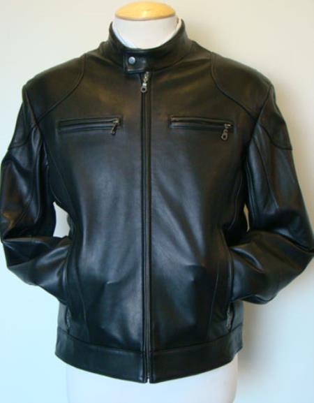 Men's Lamb Leather Racing Black Jacket