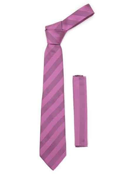 Microfiber Striped Fashionable NeckTie With Hankie Set Lavender - Men's Neck Ties - Mens Dress Tie - Trendy Mens Ties