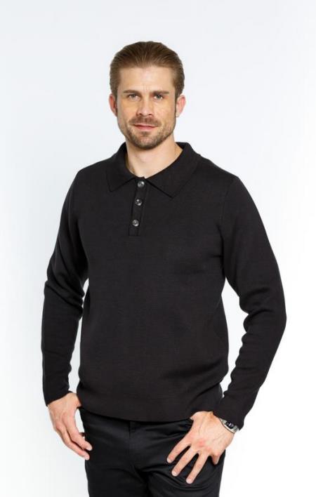 sku-sm4441-men-s-black-long-sleeve-3-button-polo-sweater