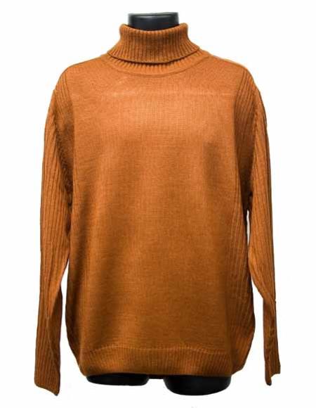 Men's Long Sleeve Turtleneck Acrylic Knit Mock Neck Rust Sweater Suit ...