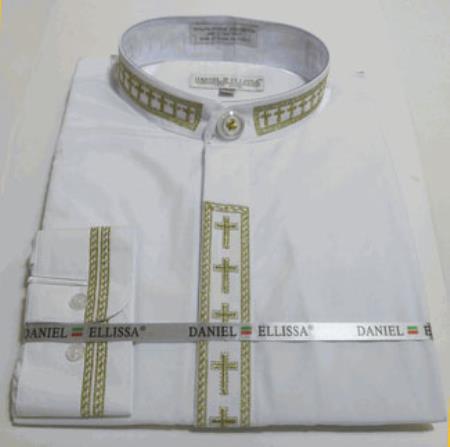 white collarless dress shirt