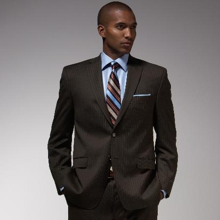 Authentic Mantoni Brand Brown Stripe ~ Pinstripe Suit