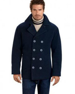 Mens Four Button Double Breasted Wool peacoat Navy