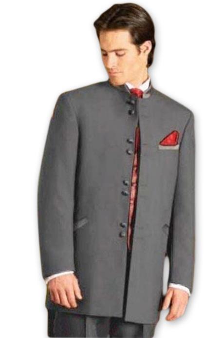 Men's Mandarin Tuxedo  Medium Grey Suit - Mens Grey And Black Tuxedo Wedding - Charcoal Grey Tuxedo