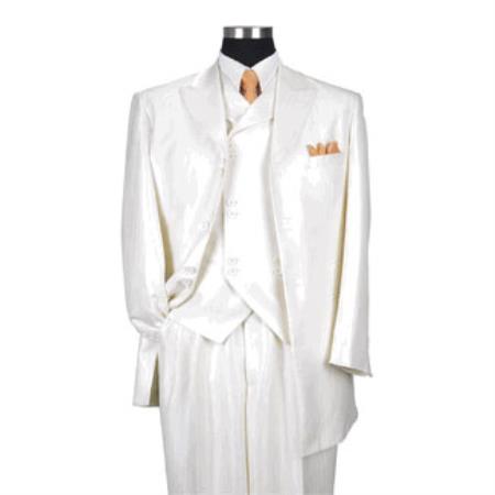 Creme Vested Men's 8 button  Suit Jacket