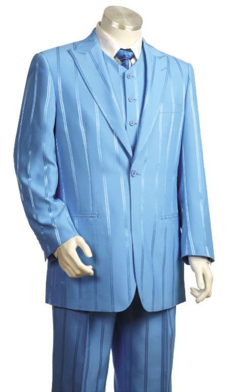 Men's Reflective Stripe Besom Pocket Baby Blue Zoot Suit