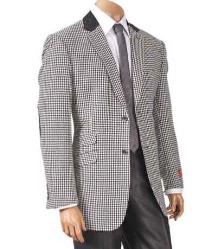 Men's USA Mens Style#PRonti-B6362 Single Breasted Black White Notch Lapel Elbow Patch Sport Jacket