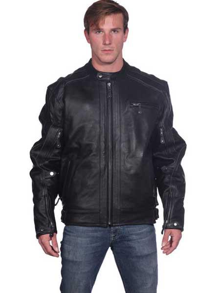 Men's Classic Front Zipper Closure Black Leather Basic