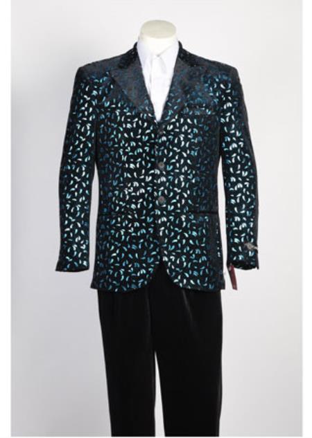 Men's Fashion Paisley Floral Blazer Sport Coat Jacket Black Rayon Suit ...