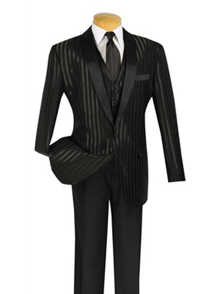 3 Piece Suit Tone On Tone Shadow Pinstripe Tuxedo Shawl Collar Suit ...