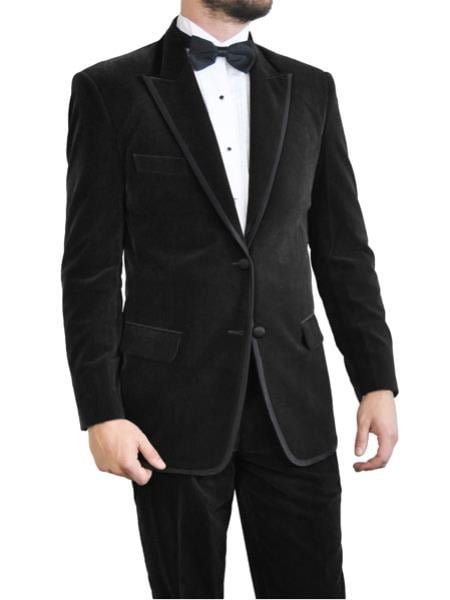 Mens Black Velvet Tuxedo~Velour 2 Button Suit With Trim Jacket ~ Blazer ...