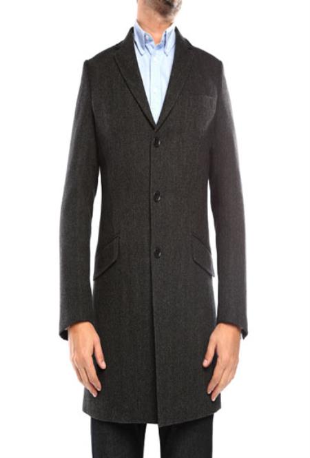 SKU#SD70 Men's Herringbone Wool Fashions Overcoat Black