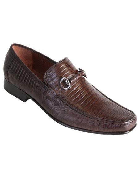 Brown Dress Shoe Los Altos Boots Mens Stylish Brown Exotic Teju Lizard Skin Slip-on Casual Dress Shoes