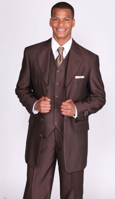 Mens Brown Herringbone Tweed Vested Church Suits: discoun