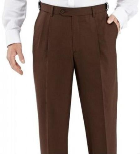 Winthrop & Chruch Mens 100% Wool Pleated Dress Pants Brown - Extra Long Tuxedo Suit